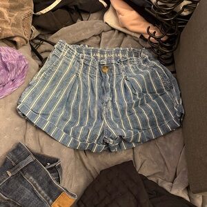 American Eagle Outfitters Blue and White Striped Jean Shorts